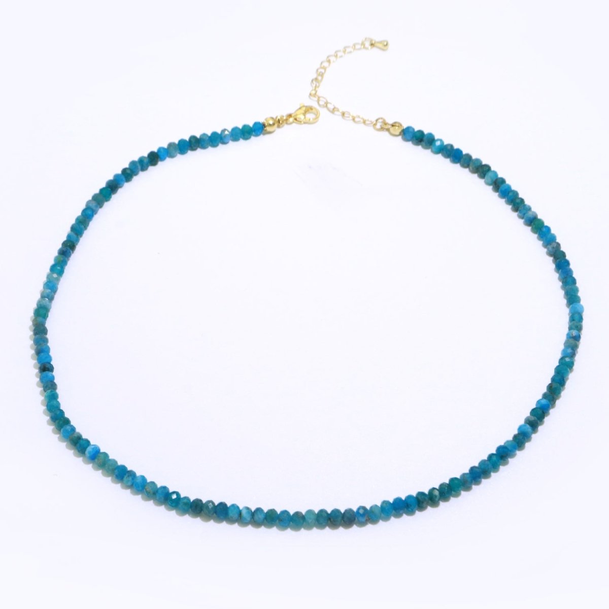 4mm Dainty Blue Apatite Natural Gemstone Bead 16.5 Inch Necklace | WA-258 Clearance Pricing - DLUXCA