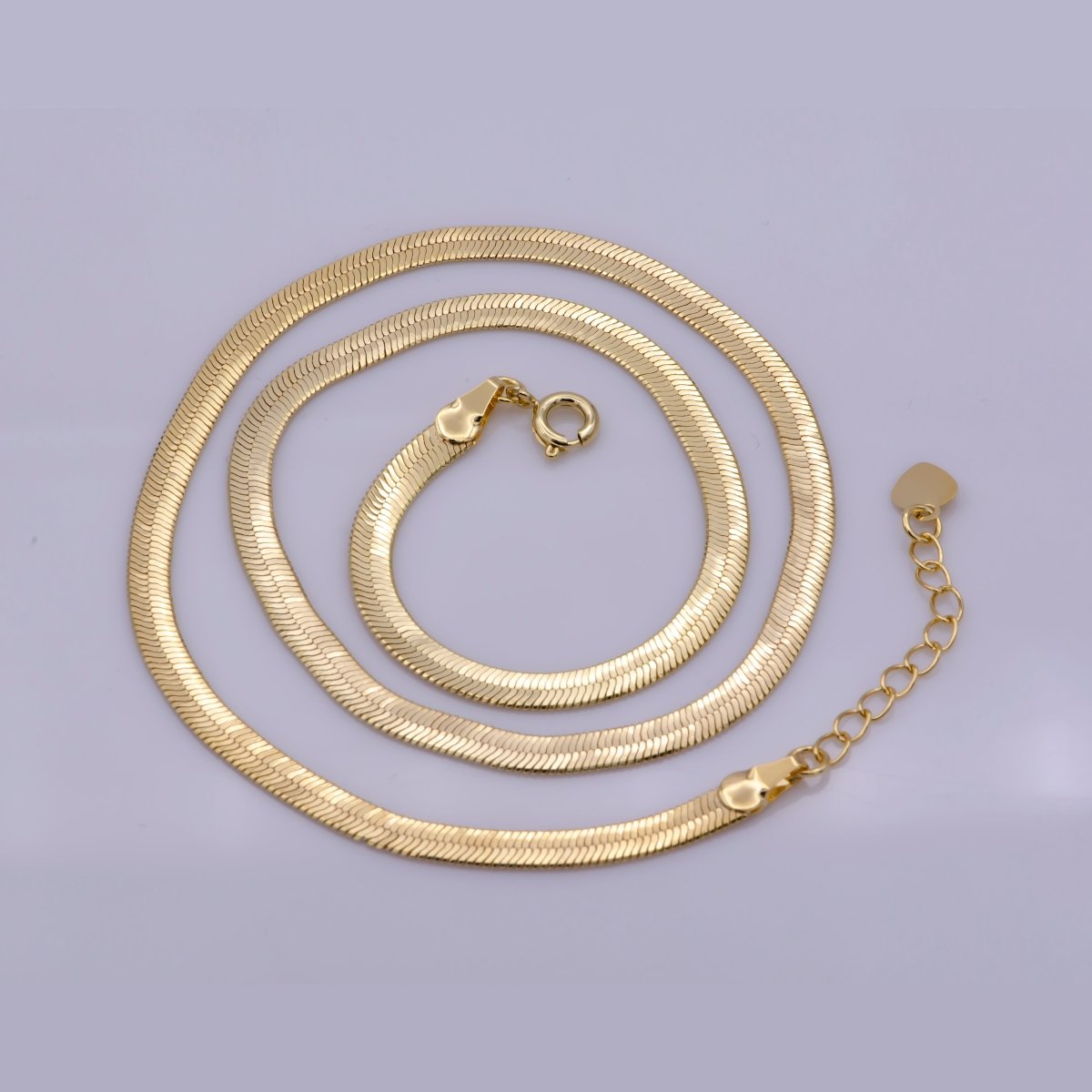 4mm Flat Snake Herringbone Minimalist 16 Inch Choker Layering Necklace | WA-364 Clearance Pricing - DLUXCA