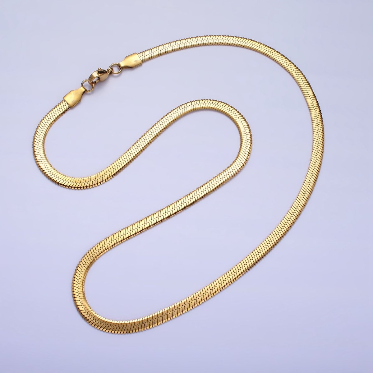 4mm Gold Herringbone Chain Necklace Silver Flat Snake Chain Stainless Steel Chain 18 inch | WA-1554 WA-1555 Clearance Pricing