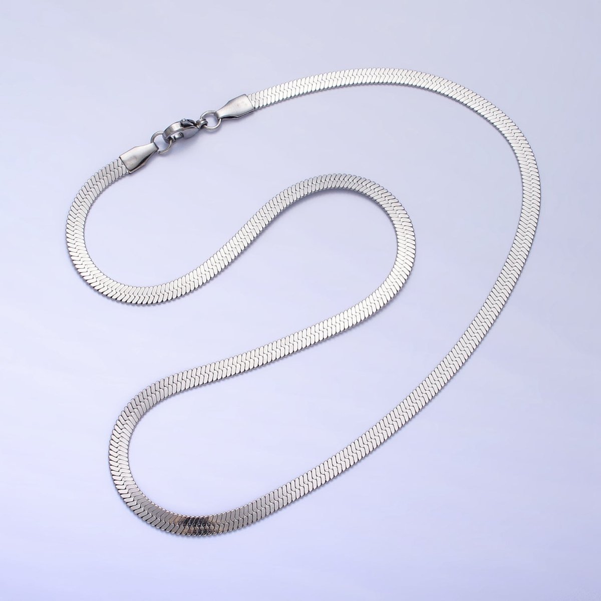 4mm Gold Herringbone Chain Necklace Silver Flat Snake Chain Stainless Steel Chain 18 inch | WA-1554 WA-1555 Clearance Pricing