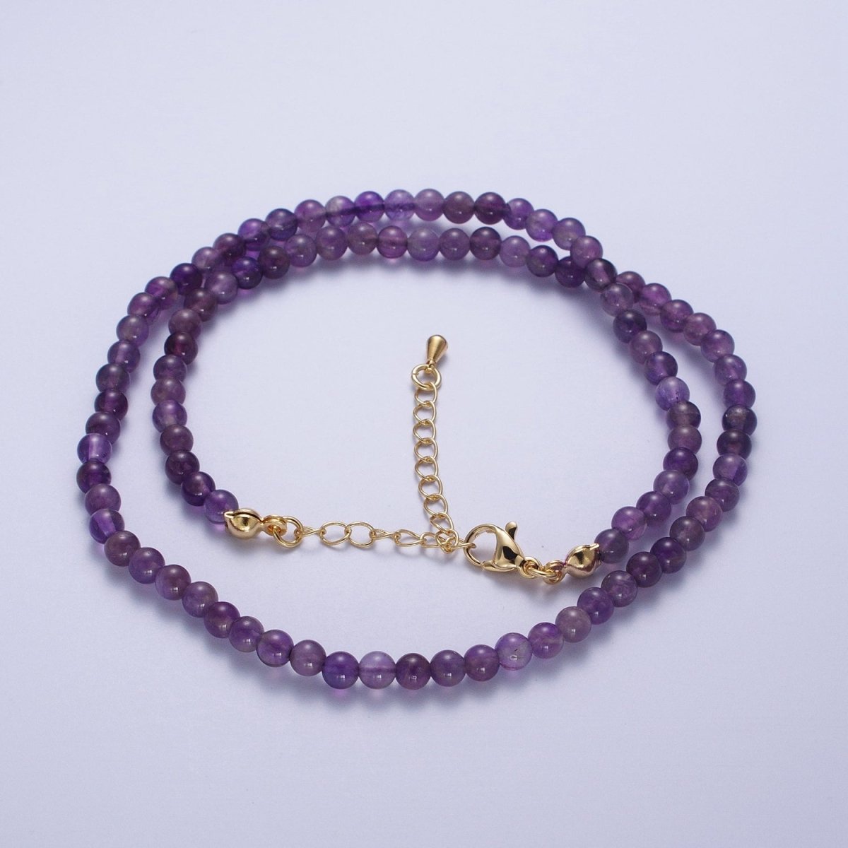 4mm Round Light / Dark Purple Amethyst Gemstone 16.5 Inch Choker Necklace | WA-1184 WA-1193 Clearance Pricing