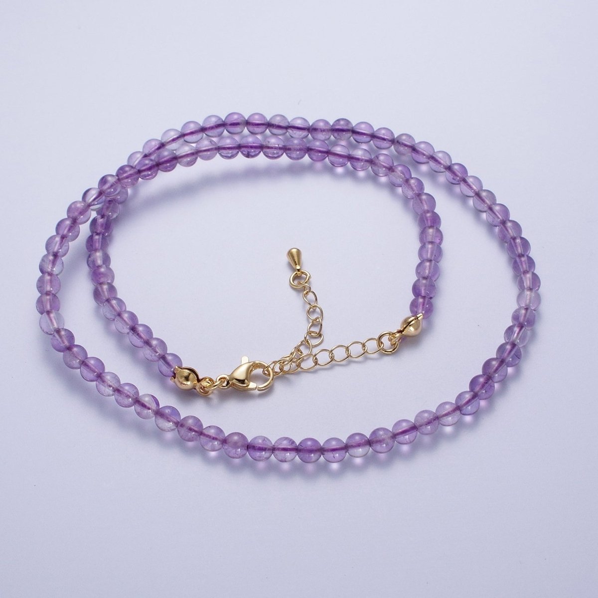 4mm Round Light / Dark Purple Amethyst Gemstone 16.5 Inch Choker Necklace | WA-1184 WA-1193 Clearance Pricing