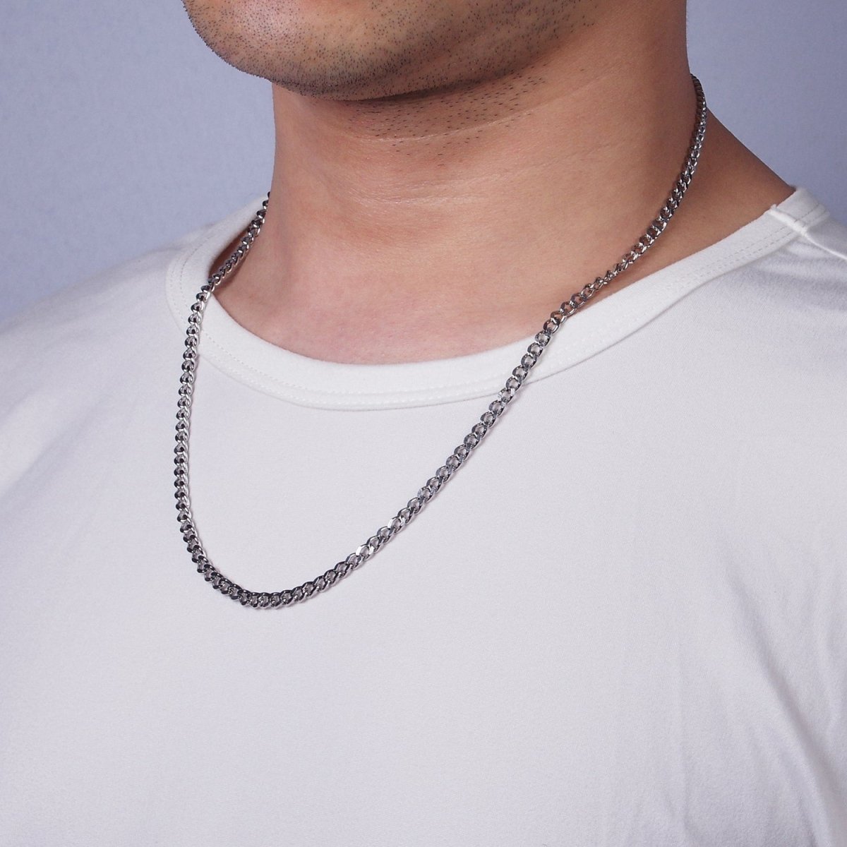 4mm Wide Stainless Steel Chain - 21.6", 23.6" Unisex Silver Cuban Link Chains Necklace | WA-2143 to WA-2146 Clearance Pricing