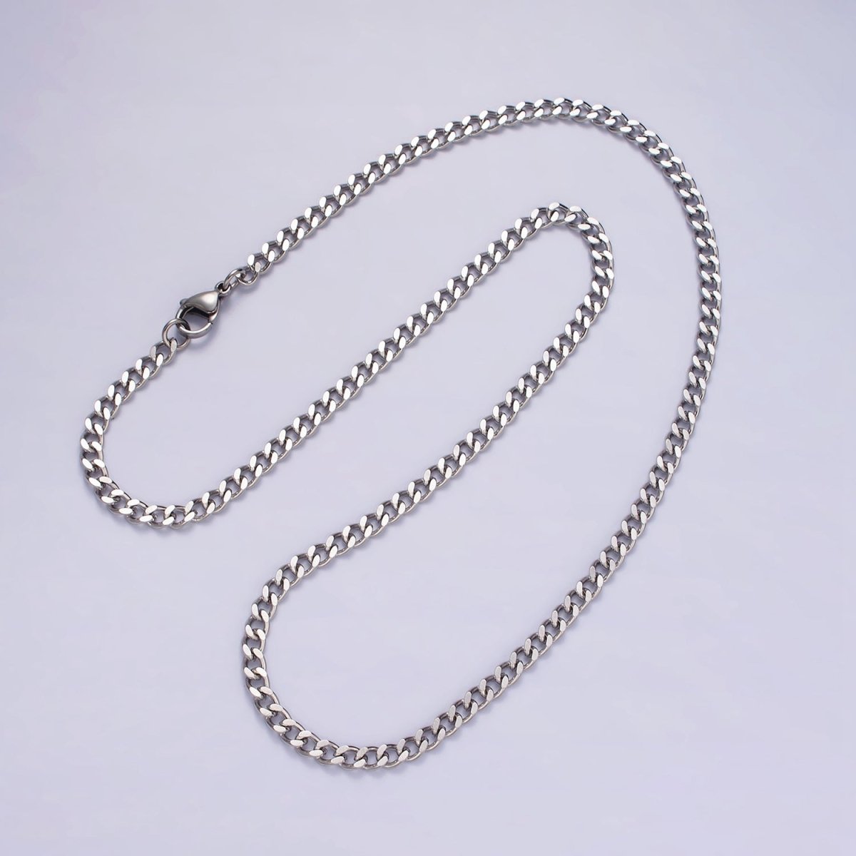 4mm Wide Stainless Steel Chain - 21.6", 23.6" Unisex Silver Cuban Link Chains Necklace | WA-2143 to WA-2146 Clearance Pricing