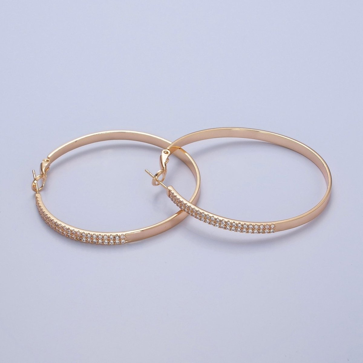 50mm Gold Hoop Earring Micro Pave Big Hoop V-392 - DLUXCA