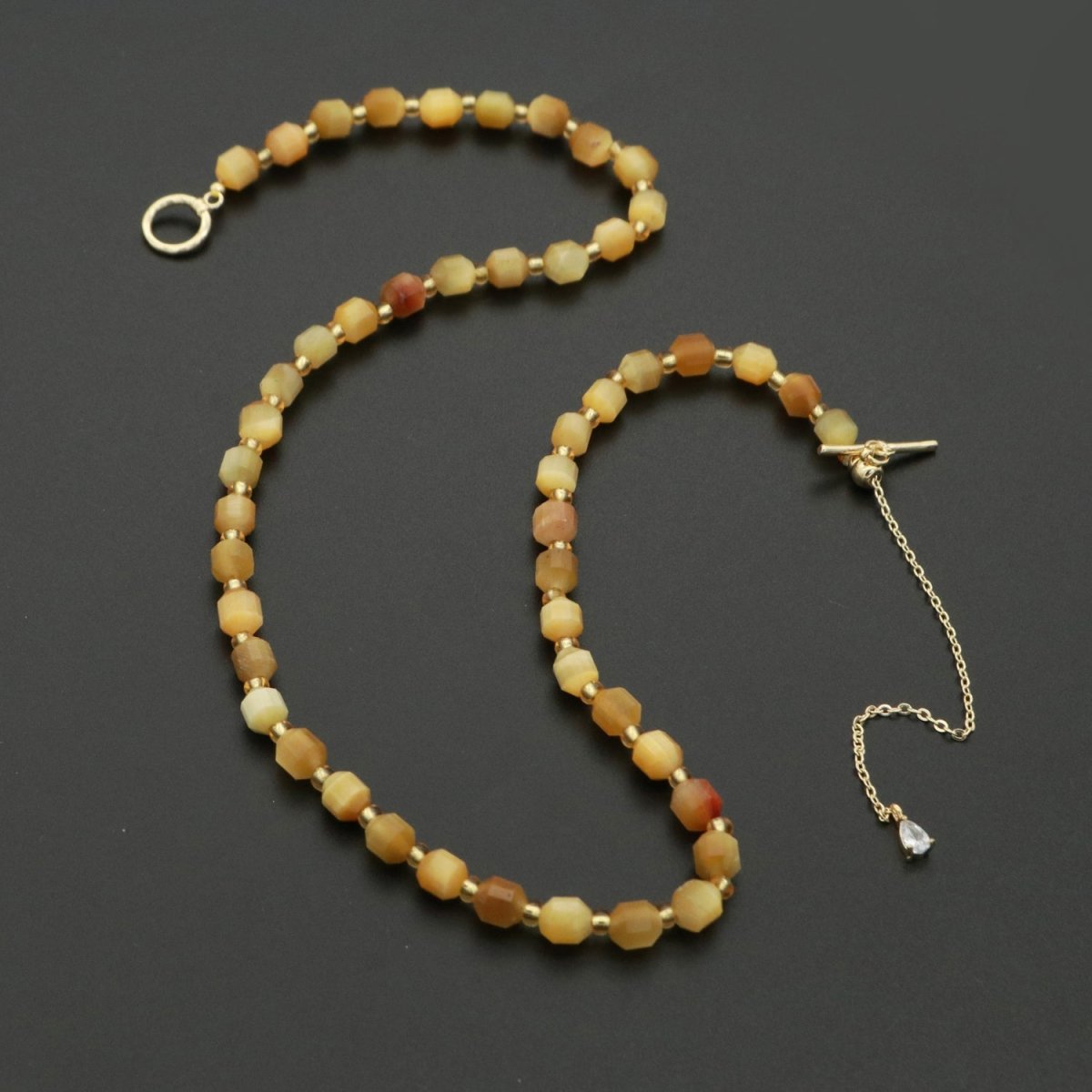 5.5mm Tiger Eye Natural Gemstone Bead 16.5 Inch Choker Necklace w. Toggle Clasps | WA-249 Clearance Pricing - DLUXCA