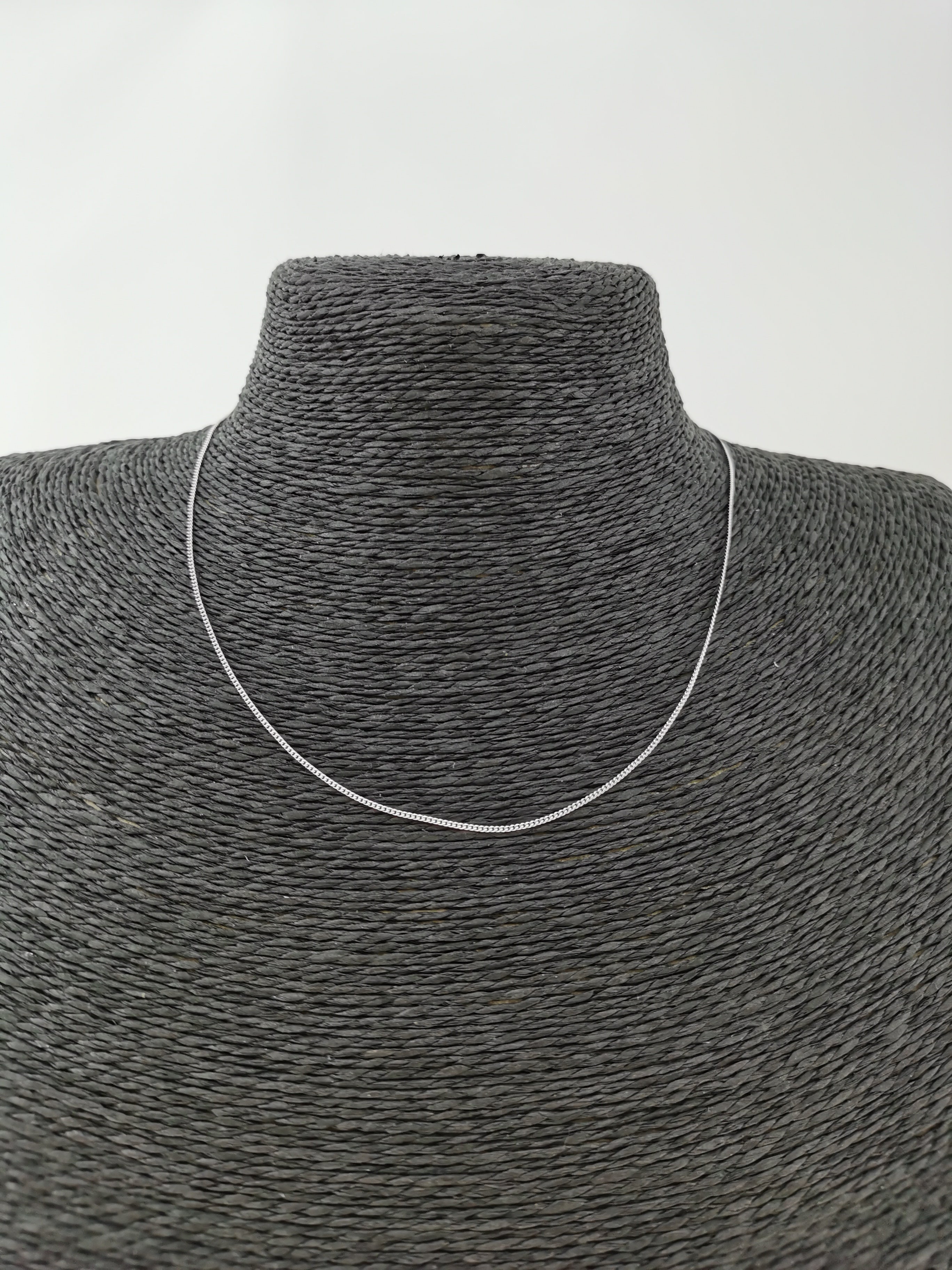 Rhodium Plated Dainty 1mm Curb 18 Inch Layering Chain Necklace | CN-597