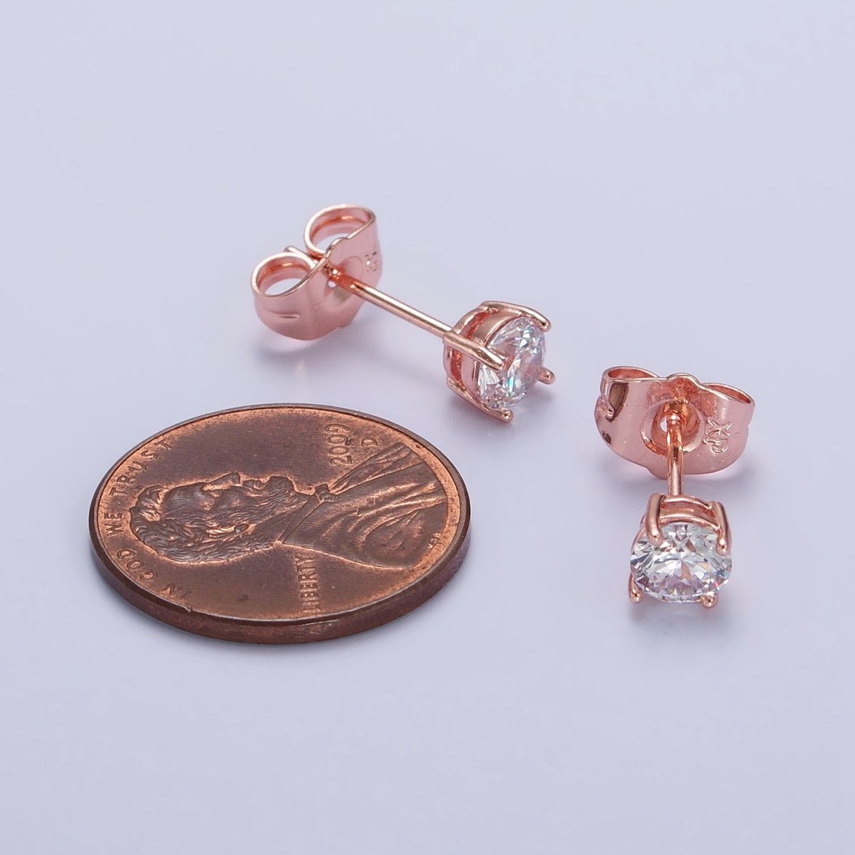 5mm, 7mm, 8mm Clear Round CZ Silver Stud Minimalist Earrings | AB103 AB104 AB105