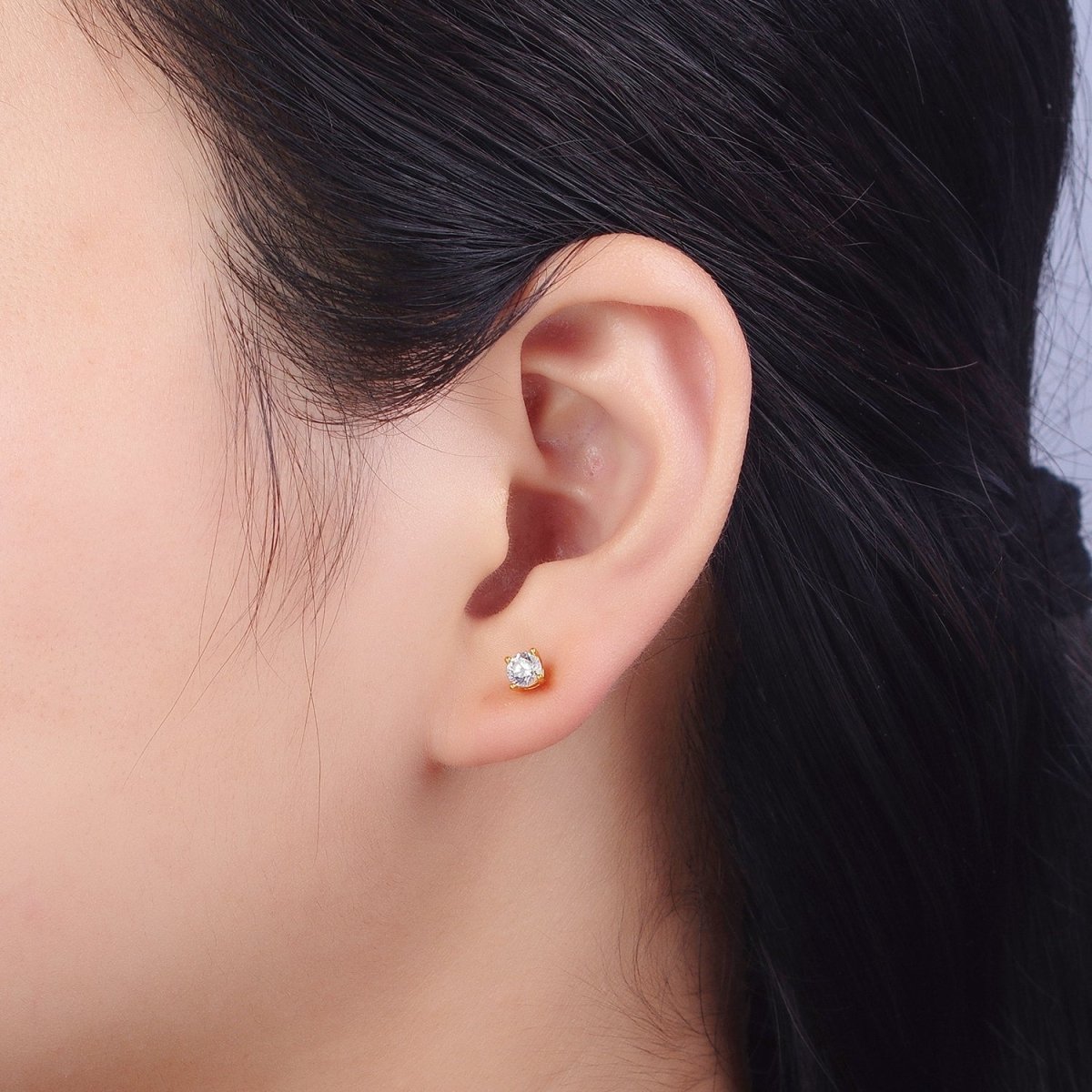 5mm, 7mm, 8mm Clear Round CZ Silver Stud Minimalist Earrings | AB103 AB104 AB105
