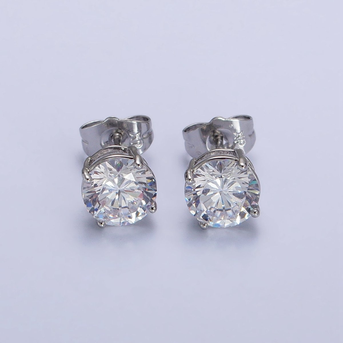 5mm, 7mm, 8mm Clear Round CZ Silver Stud Minimalist Earrings | AB103 AB104 AB105
