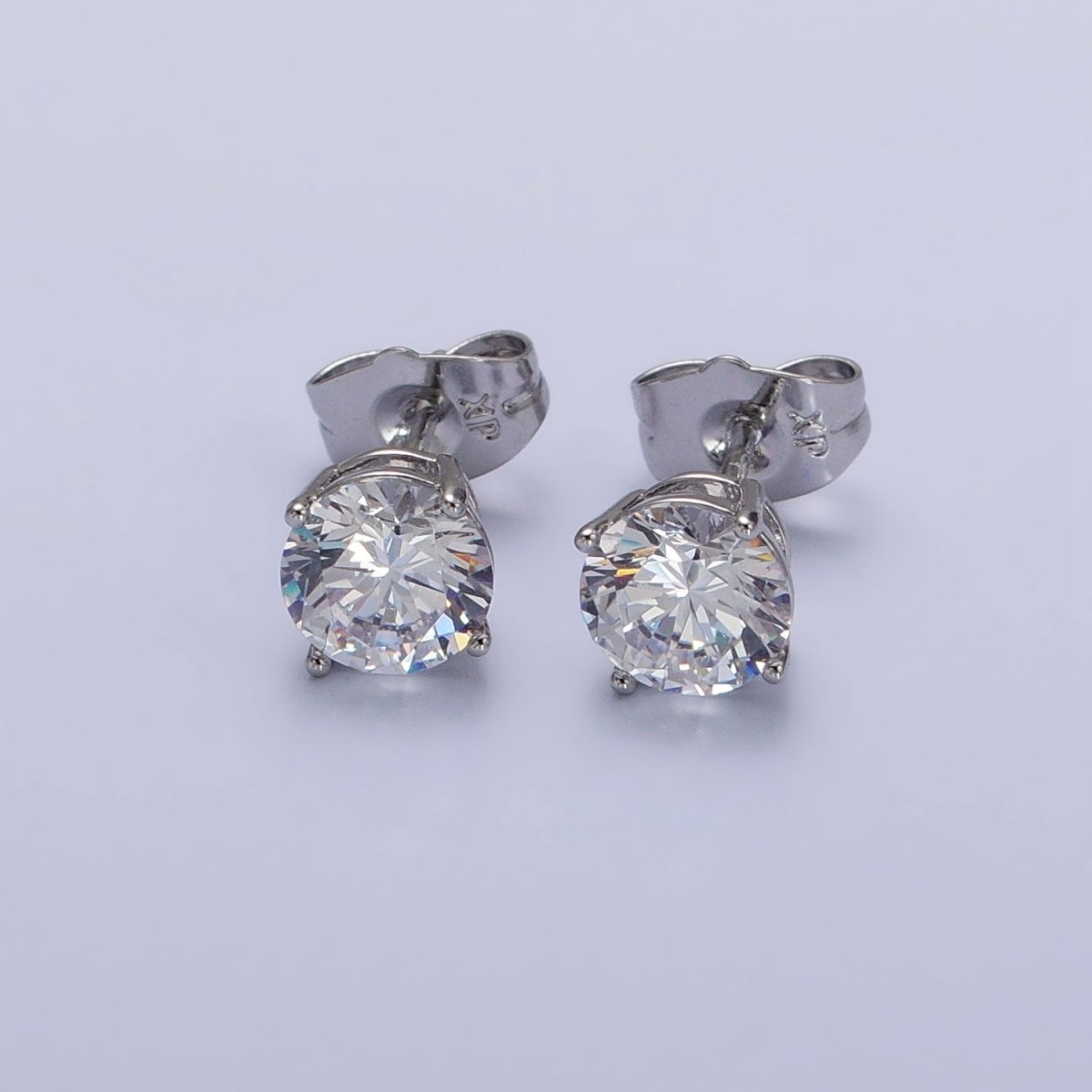 5mm, 7mm, 8mm Clear Round CZ Silver Stud Minimalist Earrings | AB103 AB104 AB105