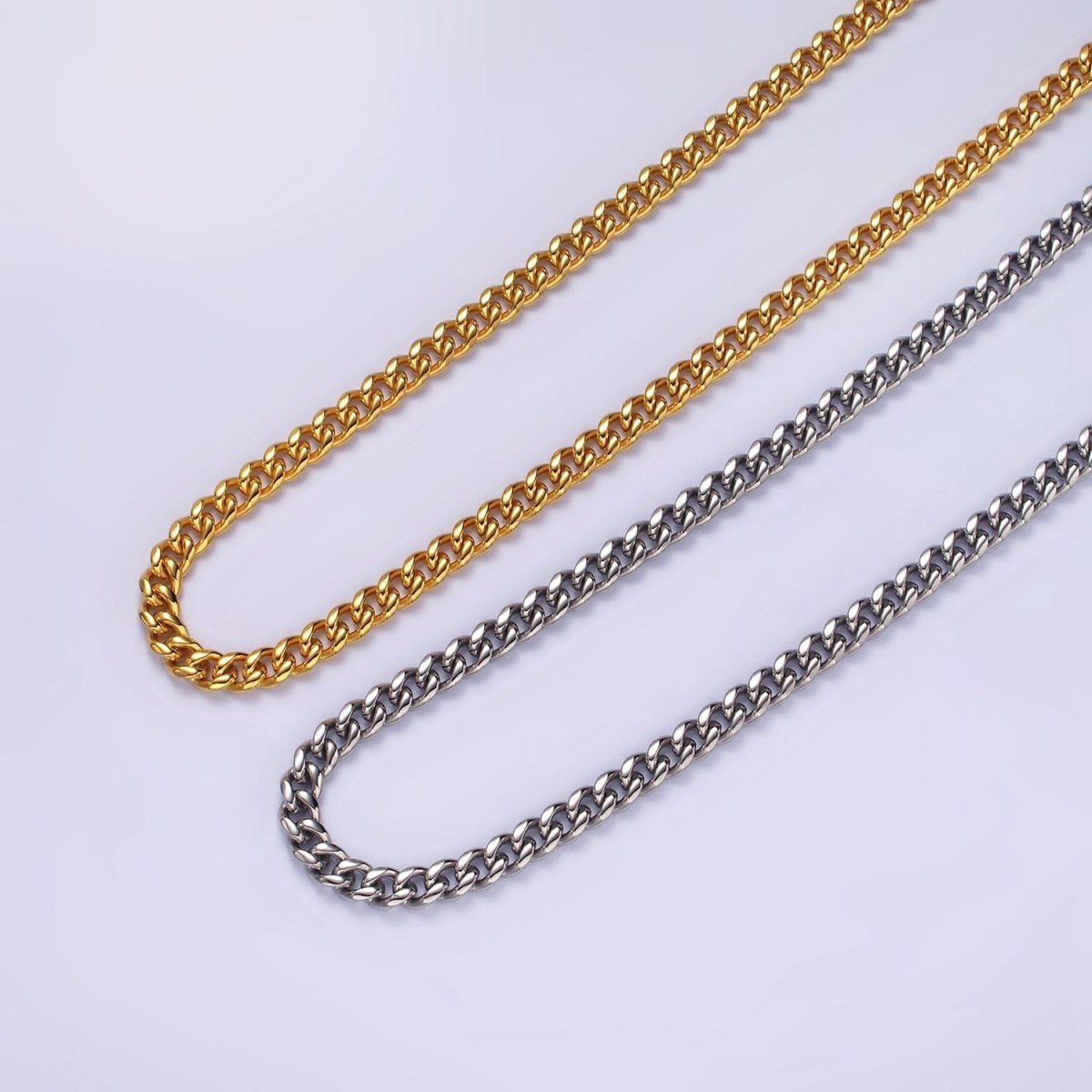 5mm Curb Chain Necklaces 21.6" or 23.6 " Chain , Lobster Clasp in Silver , Gold - Wholesale Stainless Steel Chains | WA2139 to WA2142 Clearance Pricing