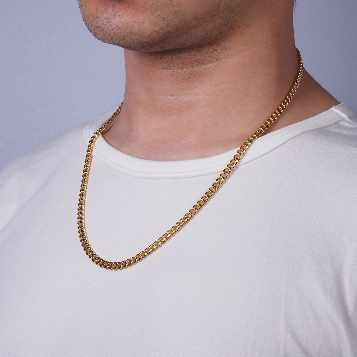 5mm Curb Chain Necklaces 21.6" or 23.6 " Chain , Lobster Clasp in Silver , Gold - Wholesale Stainless Steel Chains | WA2139 to WA2142 Clearance Pricing