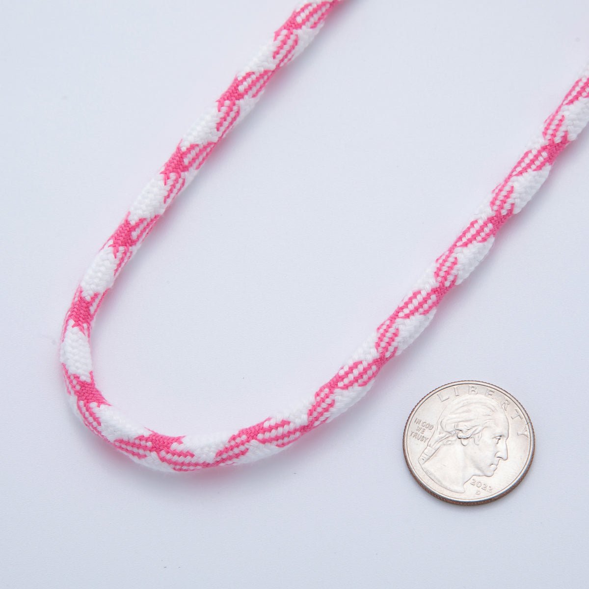 5mm Pink - White Braided Summer Sport Cord Necklace Bracelet Finding by Yard | Roll - 1629 - DLUXCA