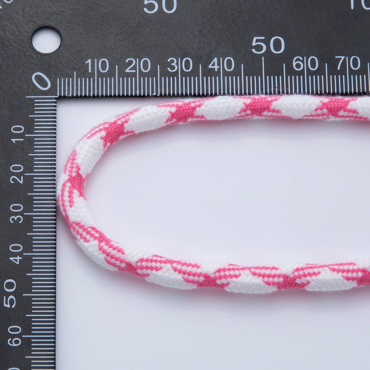 5mm Pink - White Braided Summer Sport Cord Necklace Bracelet Finding by Yard | Roll - 1629 - DLUXCA