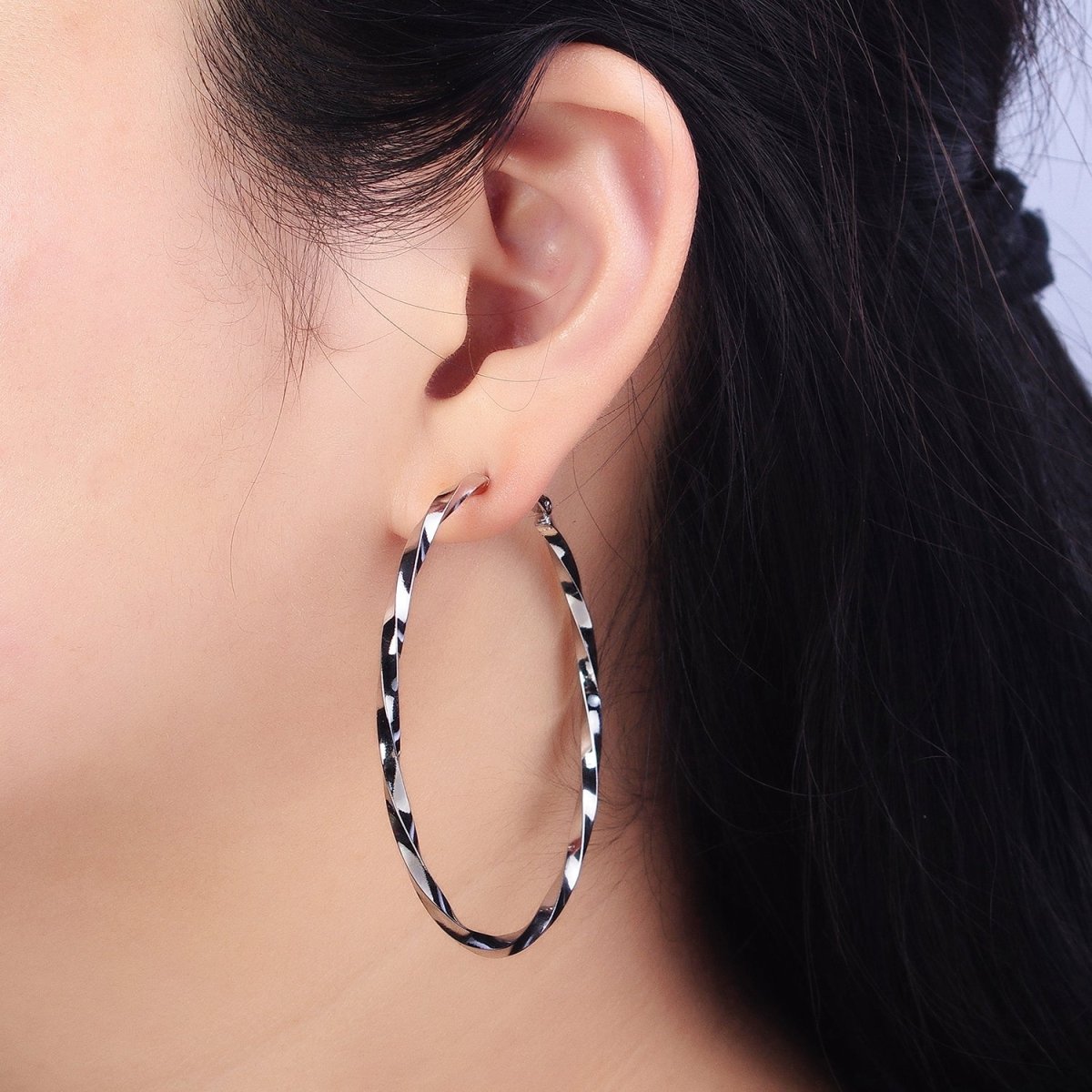 60mm, 50mm Gold Filled Twist Geometric Hoop Hinge Latch Earrings in Gold & Silver | AB-499 - AB-502