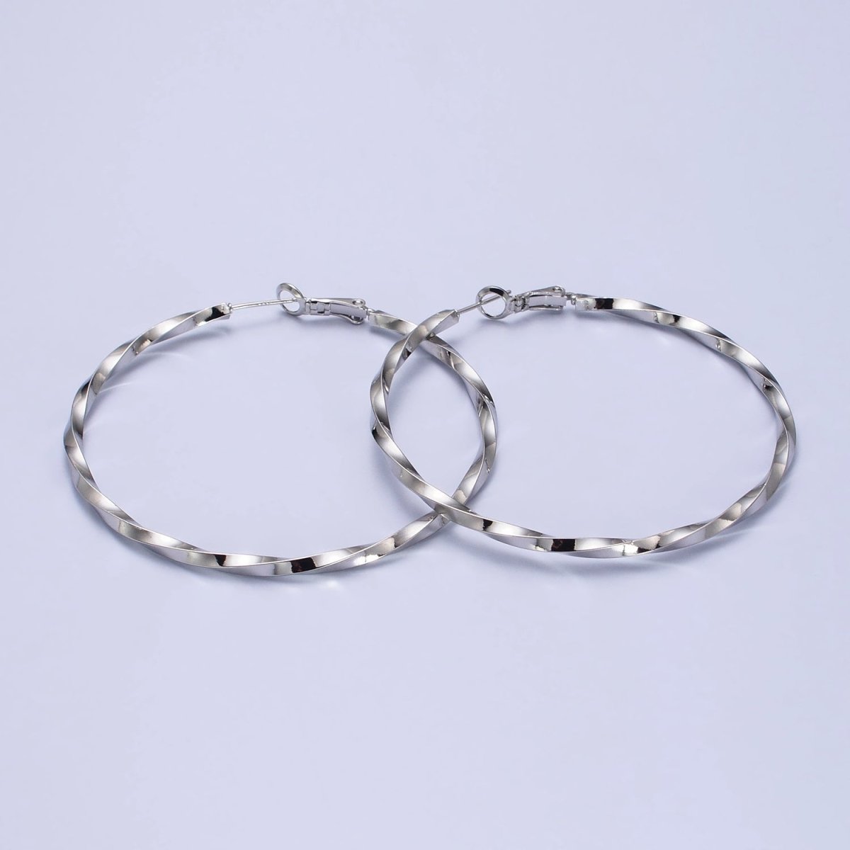 60mm, 50mm Gold Filled Twist Geometric Hoop Hinge Latch Earrings in Gold & Silver | AB-499 - AB-502
