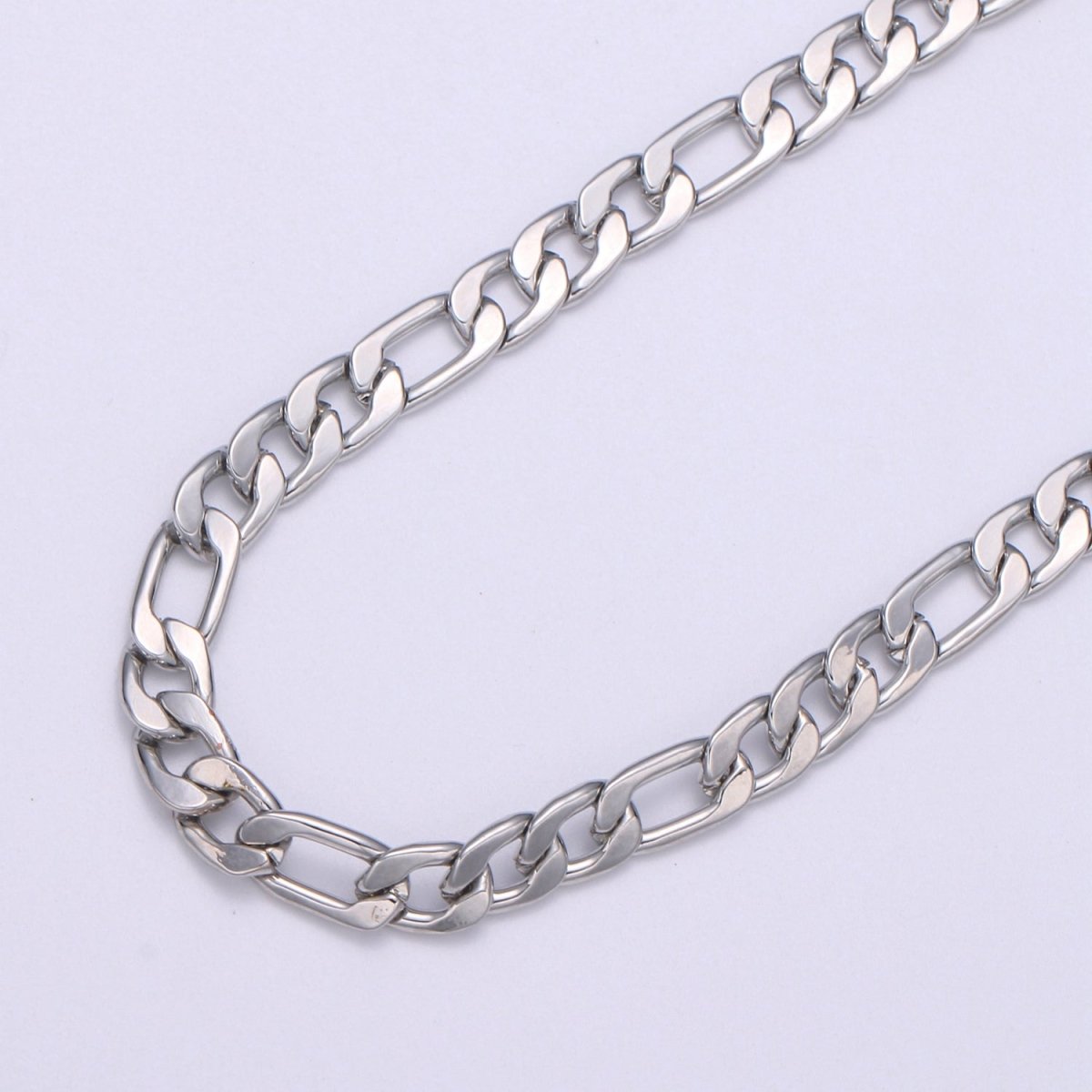 6.3mm Wide FIGARO Gold Silver Chain By Yard, Chunky Figaro Chain, Wholesale Bulk Roll Chain DIY Craft, 24K White Gold Plated Chain For Necklace Bracelet Anklet Component Supply | ROLL-494, ROLL-495 Clearance Pricing