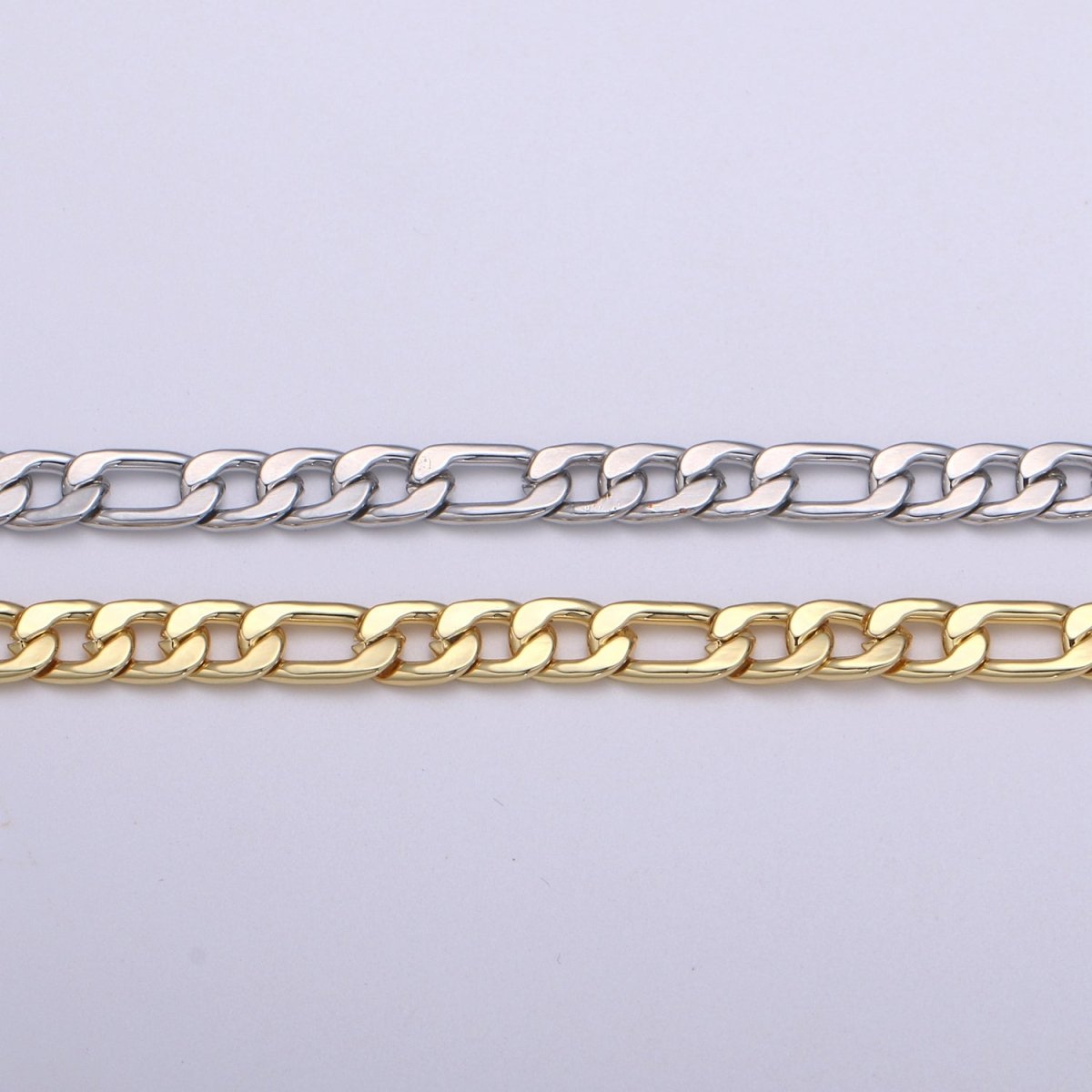6.3mm Wide FIGARO Gold Silver Chain By Yard, Chunky Figaro Chain, Wholesale Bulk Roll Chain DIY Craft, 24K White Gold Plated Chain For Necklace Bracelet Anklet Component Supply | ROLL-494, ROLL-495 Clearance Pricing