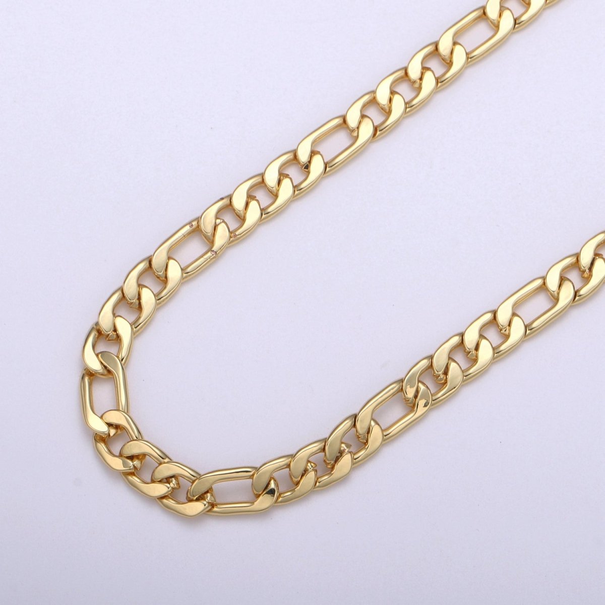 6.3mm Wide FIGARO Gold Silver Chain By Yard, Chunky Figaro Chain, Wholesale Bulk Roll Chain DIY Craft, 24K White Gold Plated Chain For Necklace Bracelet Anklet Component Supply | ROLL-494, ROLL-495 Clearance Pricing