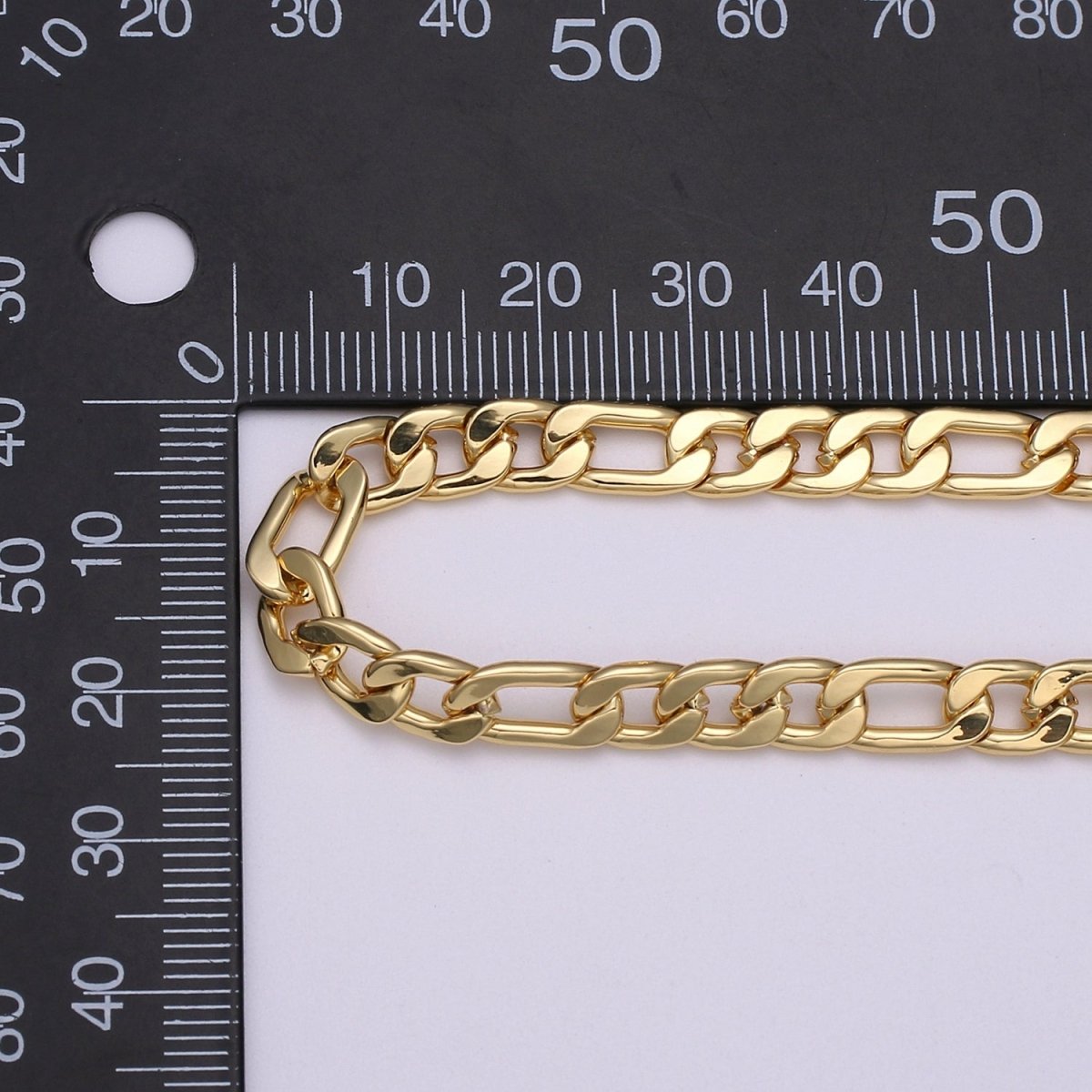 6.3mm Wide FIGARO Gold Silver Chain By Yard, Chunky Figaro Chain, Wholesale Bulk Roll Chain DIY Craft, 24K White Gold Plated Chain For Necklace Bracelet Anklet Component Supply | ROLL-494, ROLL-495 Clearance Pricing