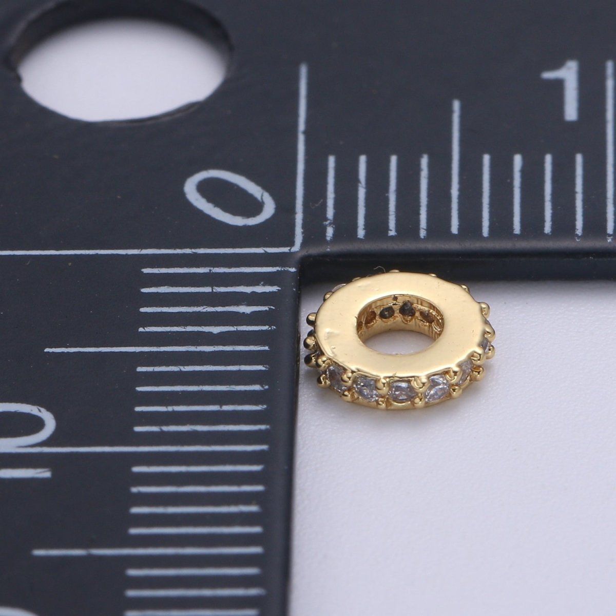 6MM 14K Gold Filled CZ Micro Pave Round Wheel Spacer Beads, Cubic Zirconia Rondelle Spacer Bead for Bracelet Necklace B-693