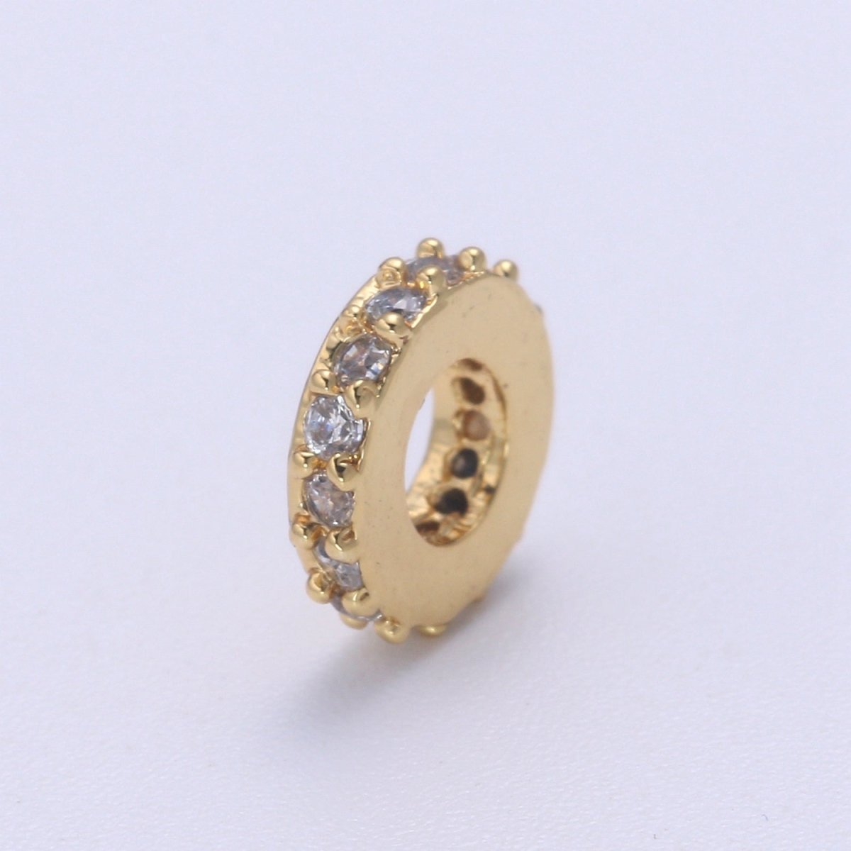 6MM 14K Gold Filled CZ Micro Pave Round Wheel Spacer Beads, Cubic Zirconia Rondelle Spacer Bead for Bracelet Necklace B-693