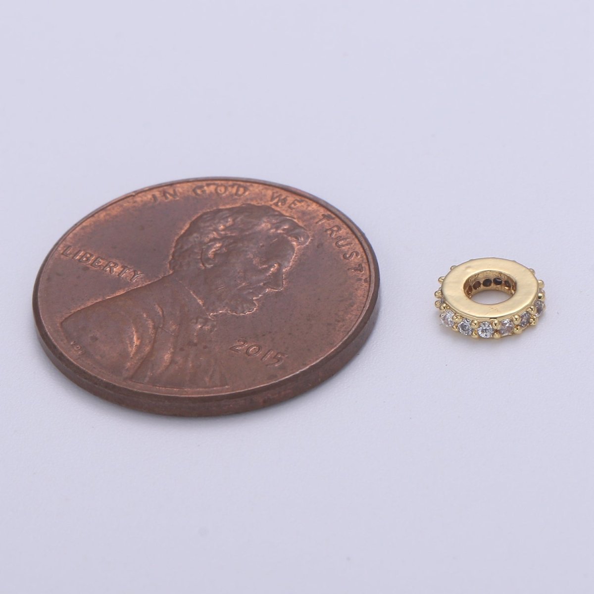 6MM 14K Gold Filled CZ Micro Pave Round Wheel Spacer Beads, Cubic Zirconia Rondelle Spacer Bead for Bracelet Necklace B-693