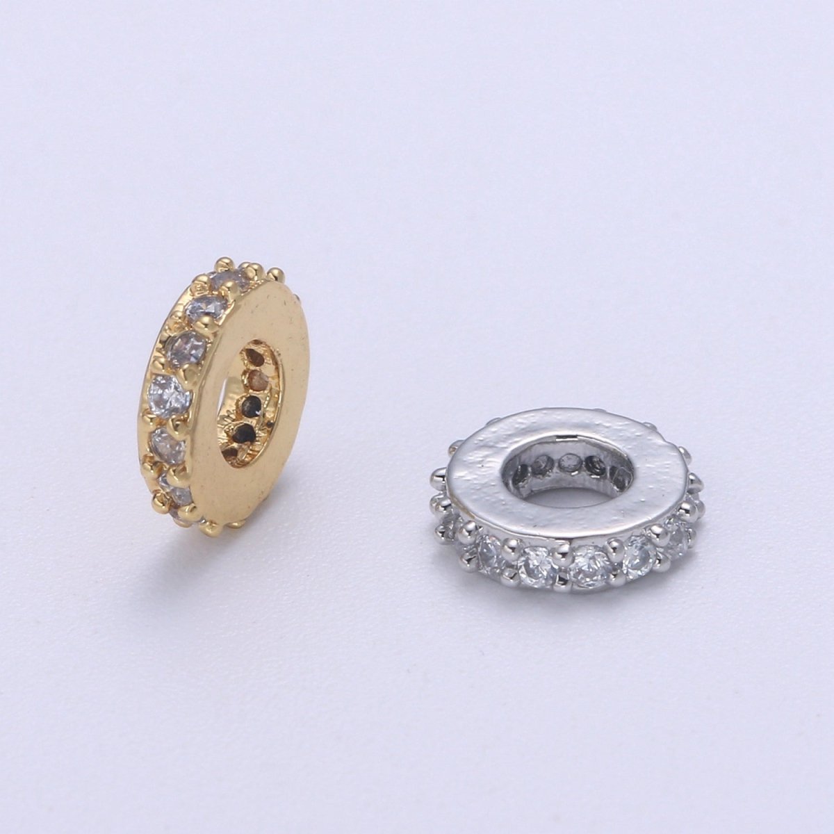 6MM 14K Gold Filled CZ Micro Pave Round Wheel Spacer Beads, Cubic Zirconia Rondelle Spacer Bead for Bracelet Necklace B-693