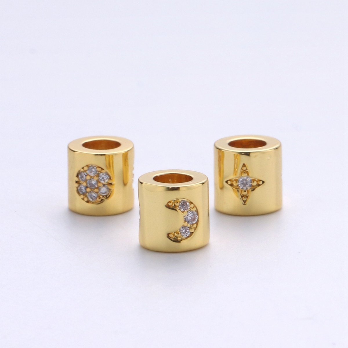 6mm Bead CZ Gold Filled Beads Celestial Beads Moon Sun Star Beads Micro Pave cylinder BeadsCharm for Bracelet Necklace Supply 4mm Hole B-270 B-271 B-272