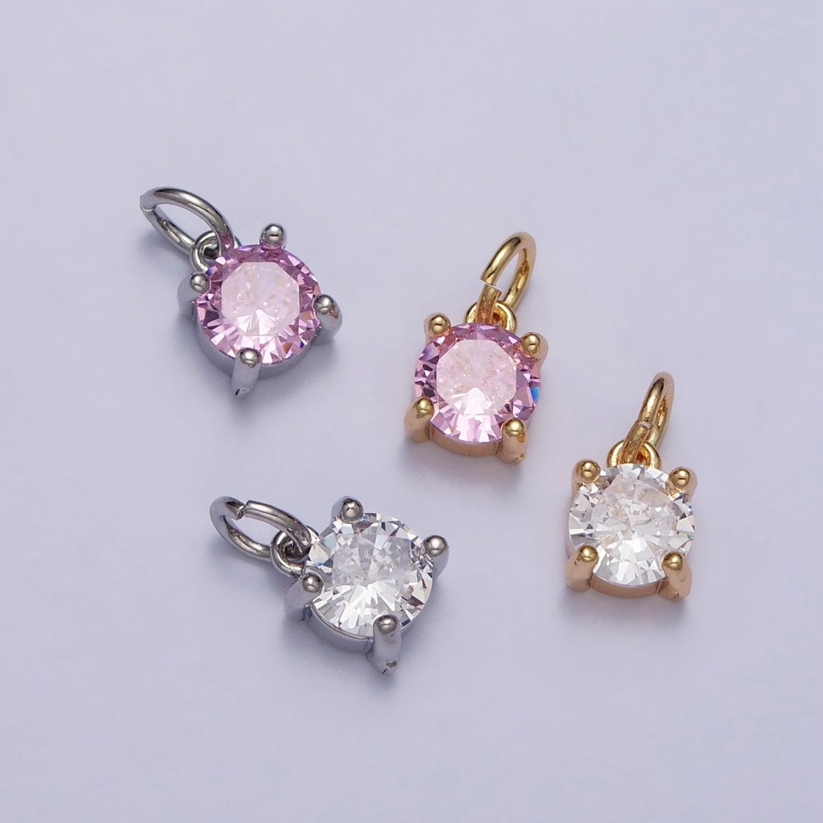 6mm Mini Round Clear, Pink CZ Minimalist Add-On Charm in Gold & Silver | AC121 - AC122