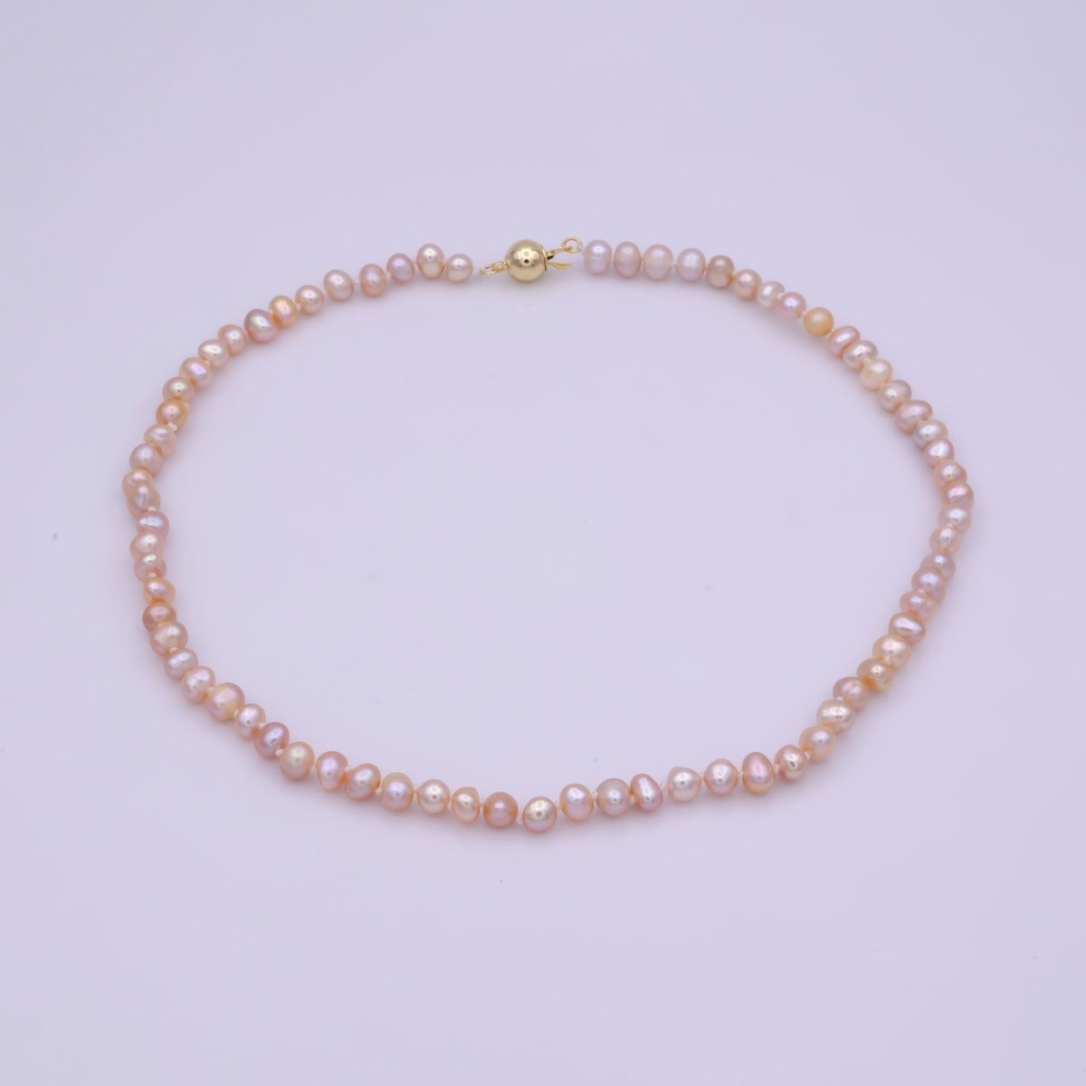 6mm Natural Pink Button Freshwater Pearl 17.5 Inch Layering Handmade Necklace | WA-405 Clearance Pricing