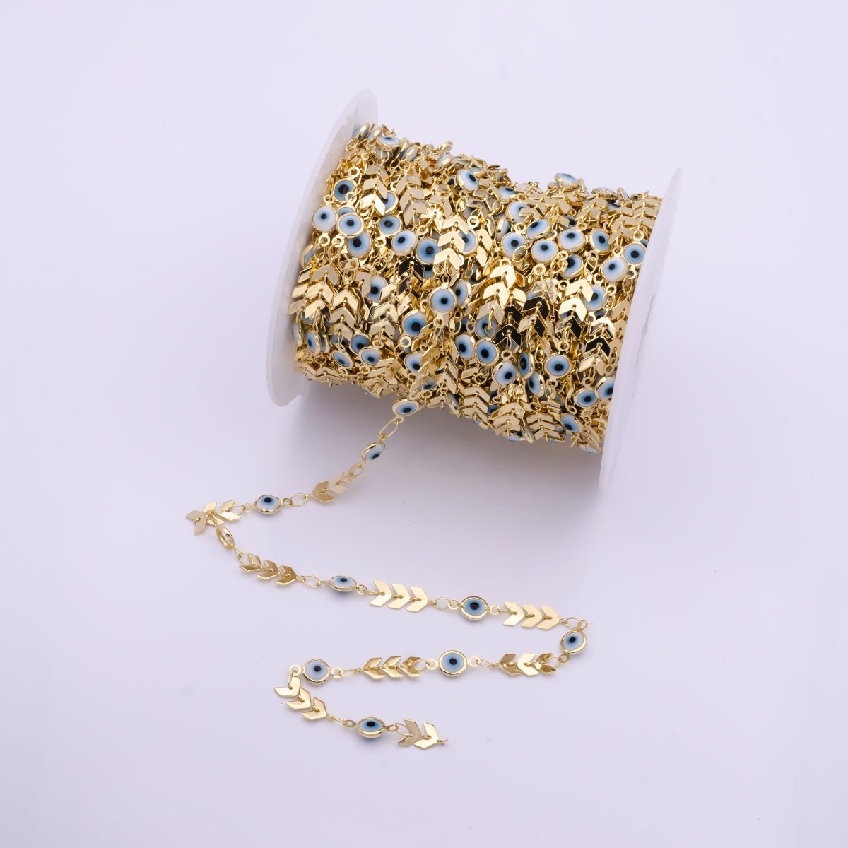 6mm Width Gold Filled Chevron Link Chain Gold Evil Eye Chains for Necklace Bracelet Anklet DIY Jewelry Making Supplies | ROLL-823 Clearance Pricing - DLUXCA