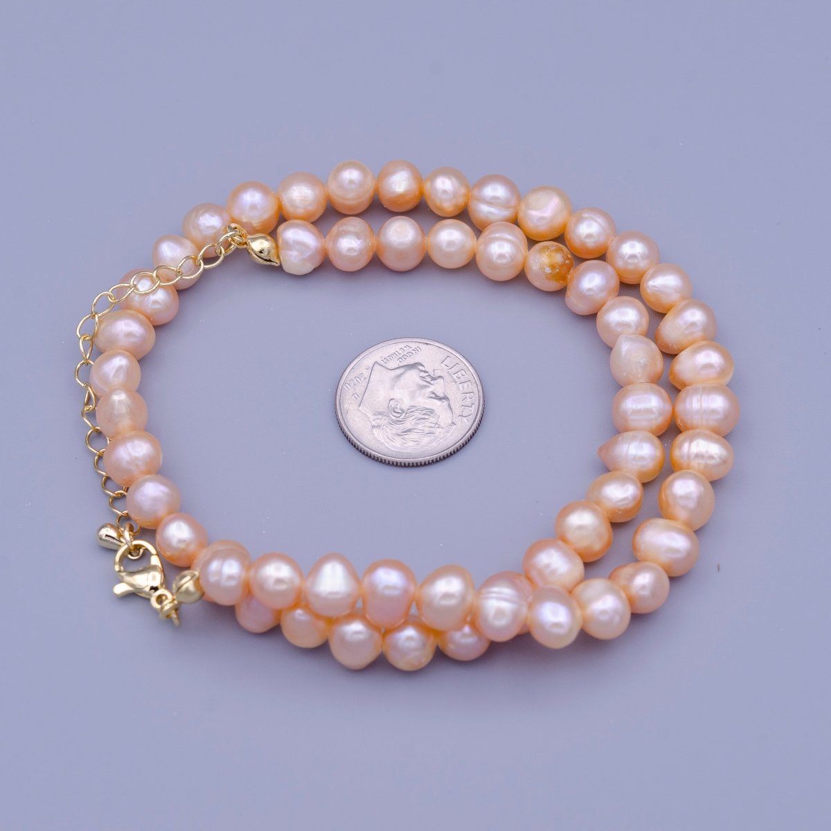 7.6mm Round Nugget Pink Freshwater Pearl 14 Inch Choker Necklace | WA-1463 Clearance Pricing - DLUXCA