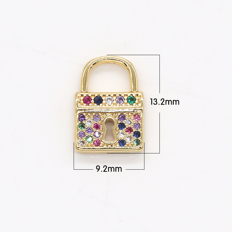 Dainty Multicolor Crystal Golden Square Padlock Charm CZ Geometric Square Colorful Crystal Gold Plated Charm Pendant GP-793