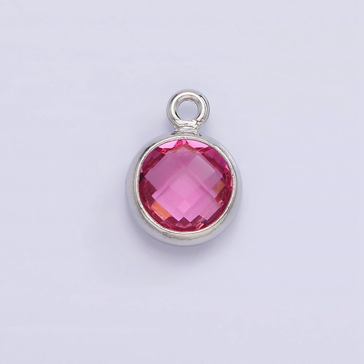 7mm CZ-Birthstone Charm Dainty Round Faceted CZ Birthstone Pendant, Personalized Jewelry N-1173 - N-1184