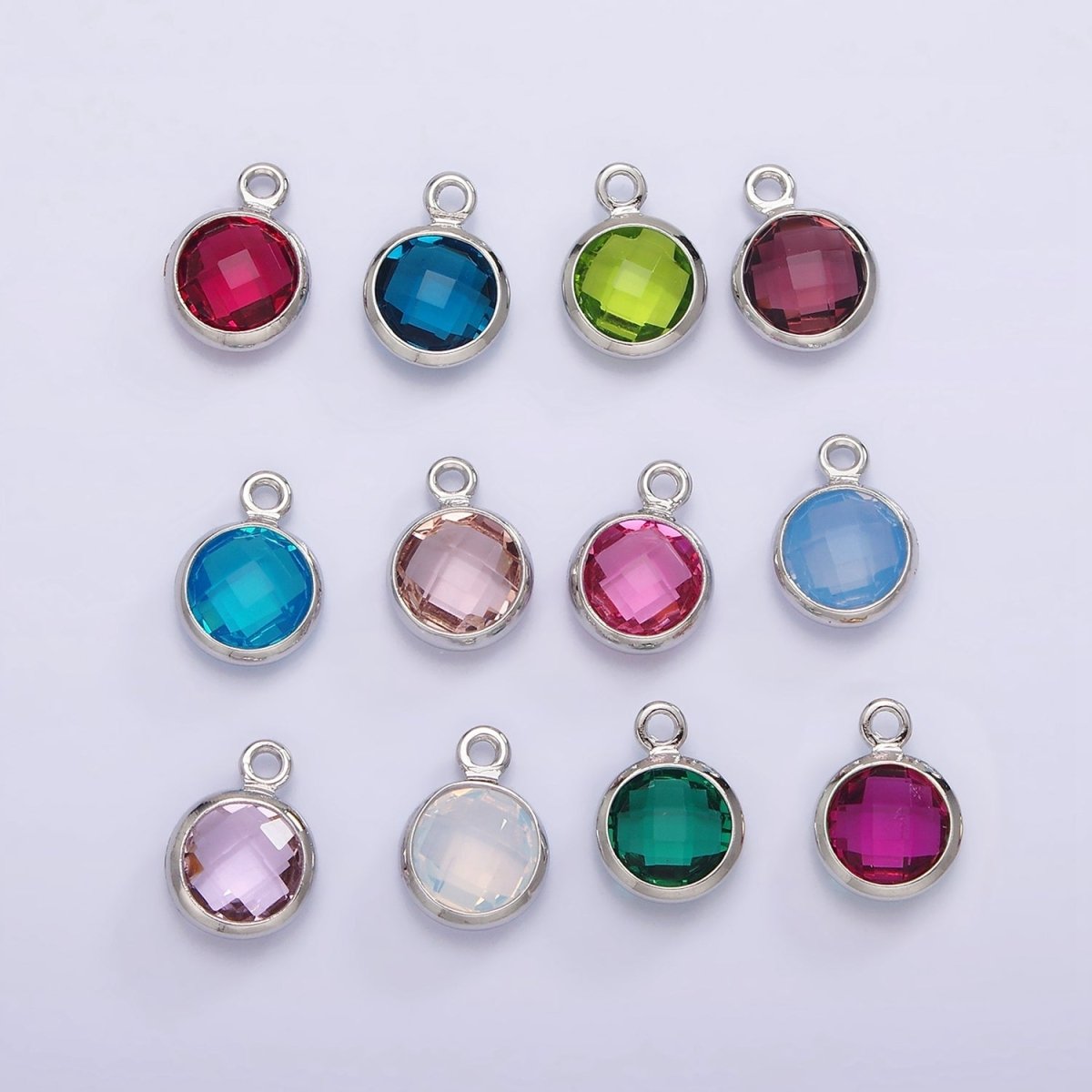 7mm CZ-Birthstone Charm Dainty Round Faceted CZ Birthstone Pendant, Personalized Jewelry N-1173 - N-1184