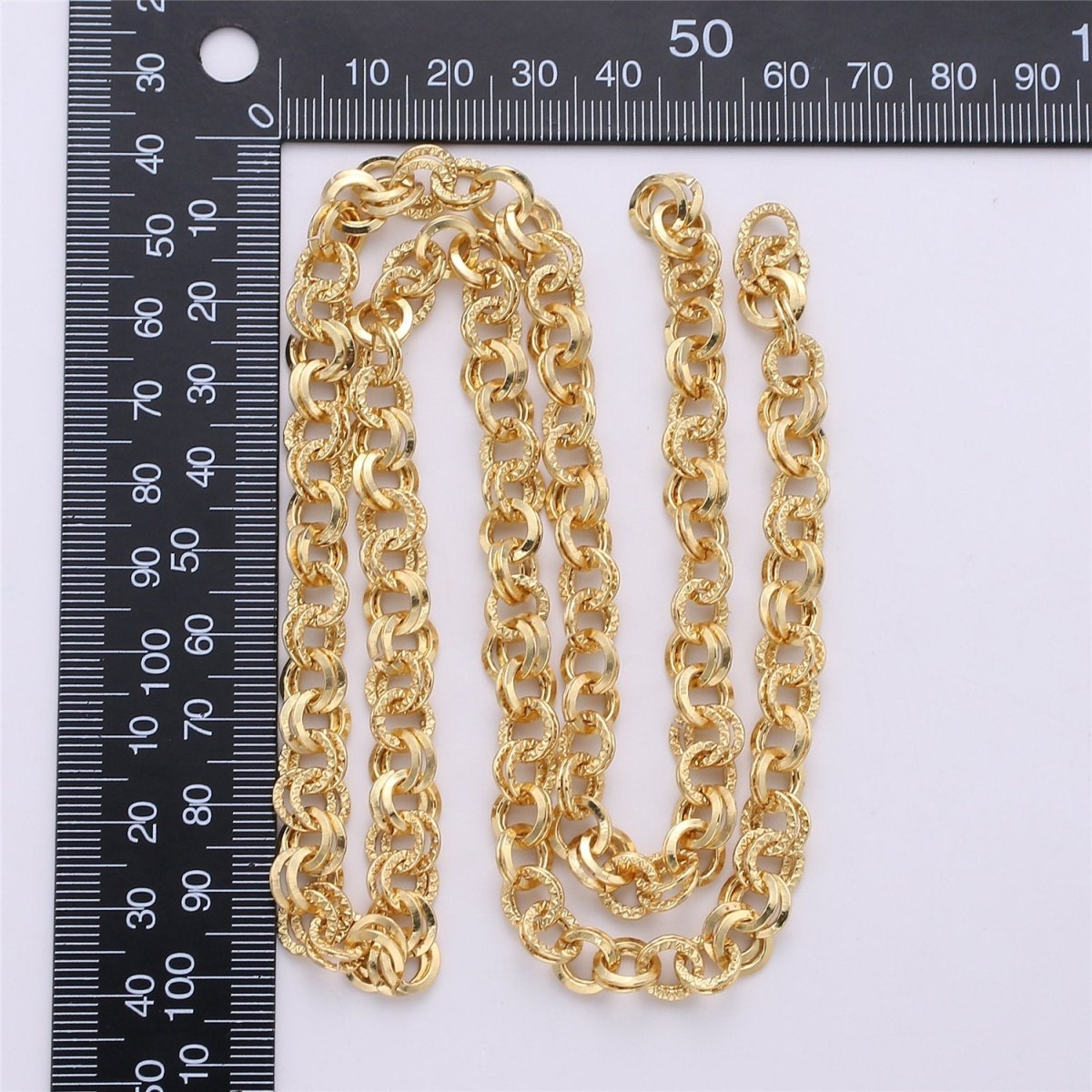7mm Width White Gold / 14K Gold Plated Textured Necklace Bracelet Rolo Chain | ROLL-096, ROLL-097 Clearance Pricing