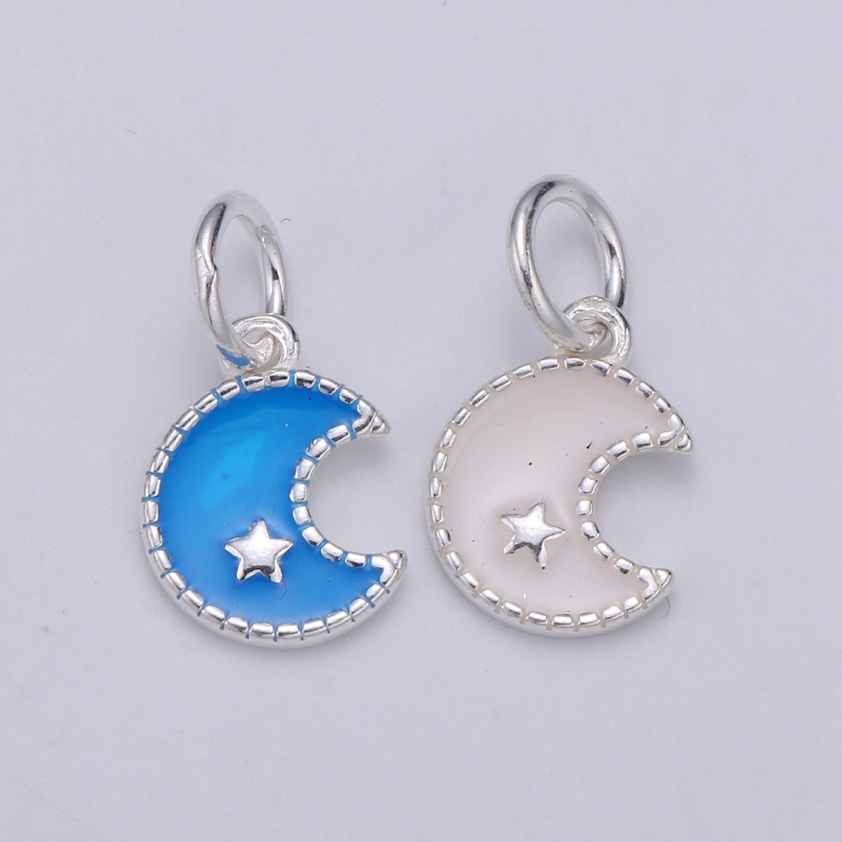 8.5mm Sterling Silver Moon Charm - 925 Silver Crescent Moon Charm - Silver Celestial Charm - Moon Pendant - Silver Star charm Necklace SL-021 SL-022