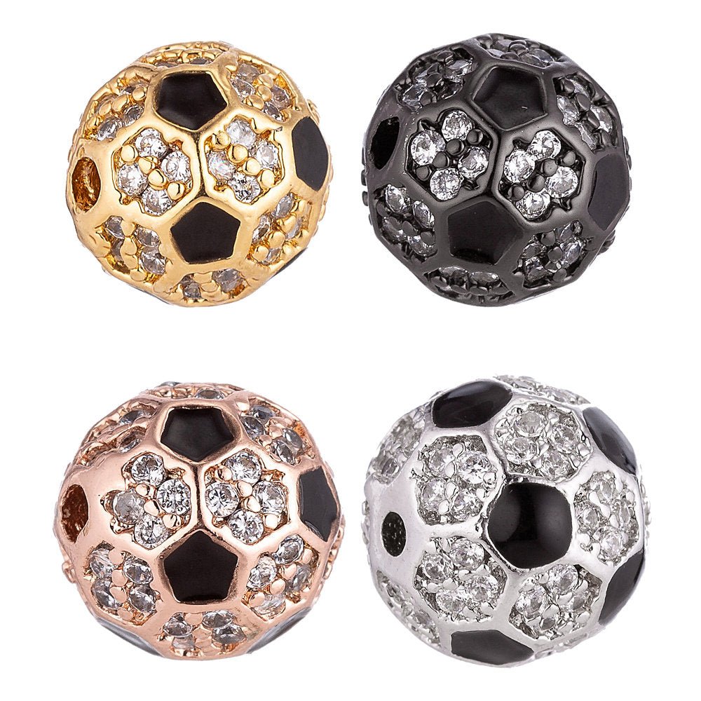 8mm 18K Gold Filled Micro Paved Soccer Ball Bead | B-026