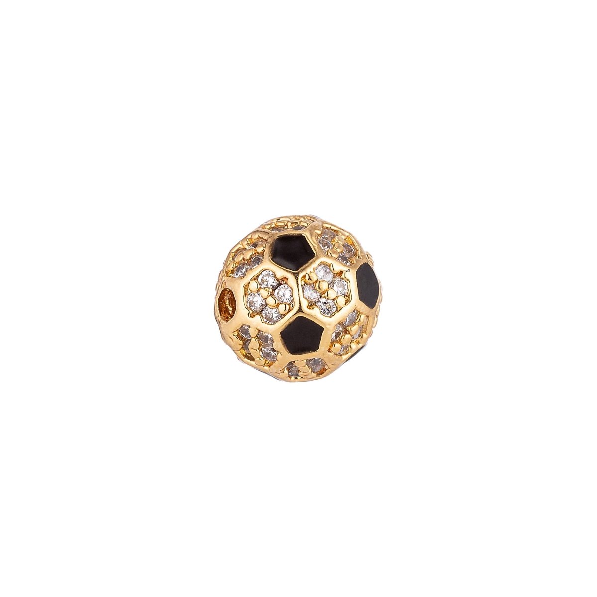 8mm 18K Gold Filled Micro Paved Soccer Ball Bead | B-026