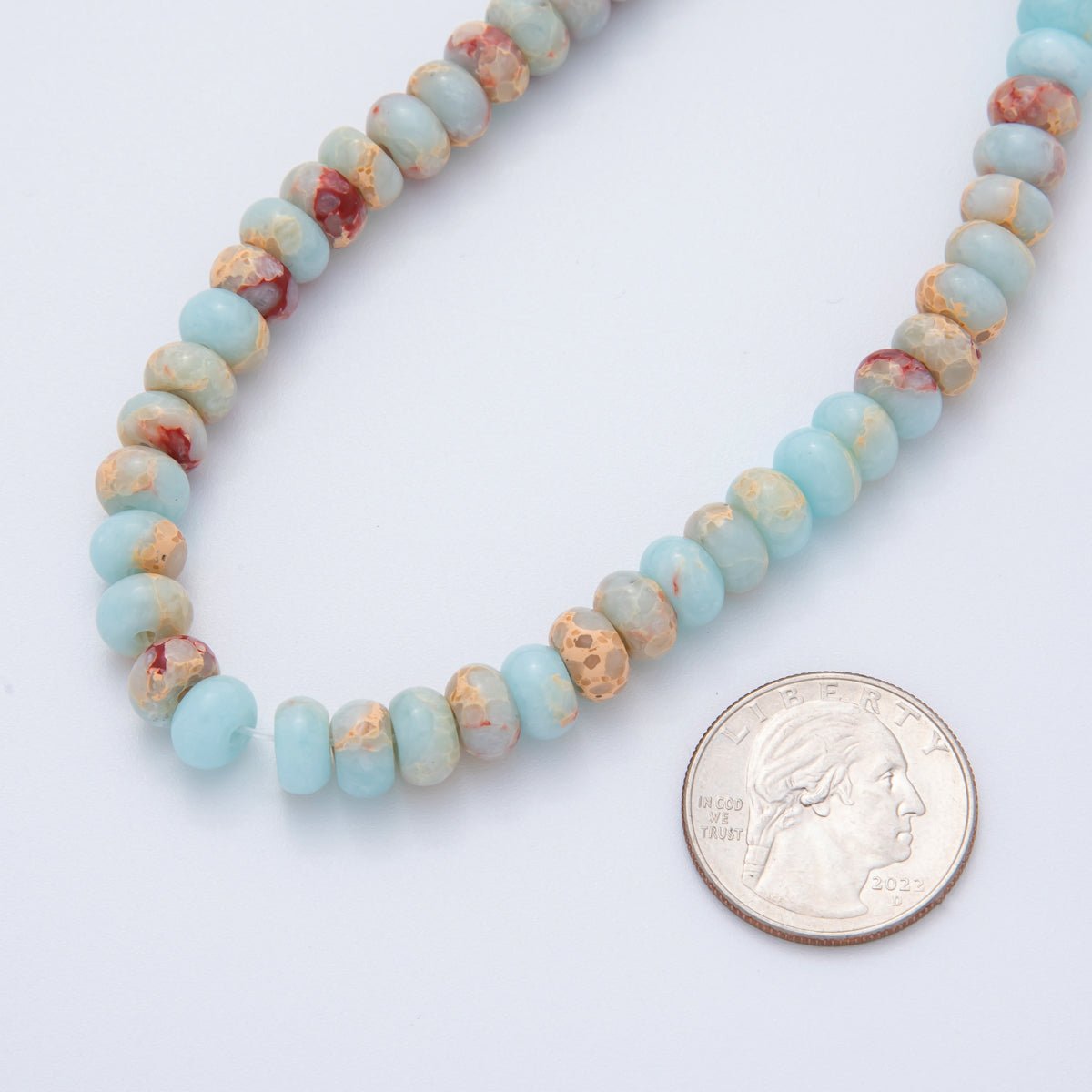 8mm Blue Turquoise Rondelle Natural Gemstone Round Bead Strand Finding | WA - 3281 - DLUXCA