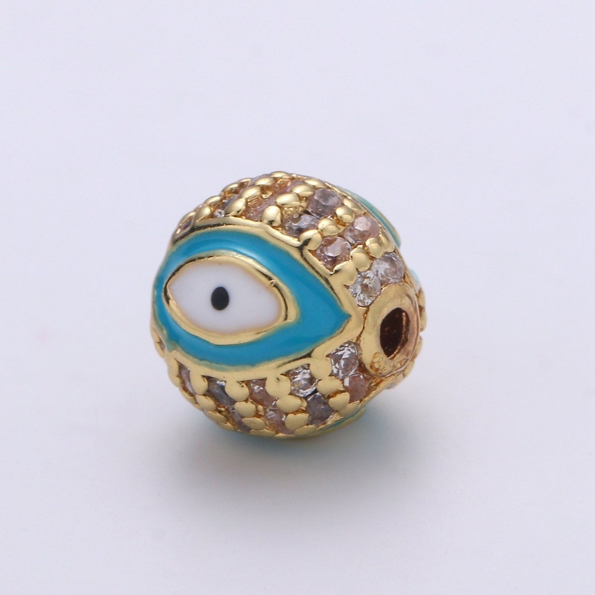 8mm Evil Eye Beads - Round Circle Bead Spacer - Religious Amulet Prayer Beads - Gold Evil Eye Bracelet Beads - Micro Pave Small Hole Beads B-287 B-288 B-289 B-291 B-292