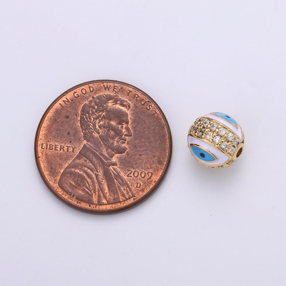 8mm Evil Eye Beads - Round Circle Bead Spacer - Religious Amulet Prayer Beads - Gold Evil Eye Bracelet Beads - Micro Pave Small Hole Beads B-287 B-288 B-289 B-291 B-292
