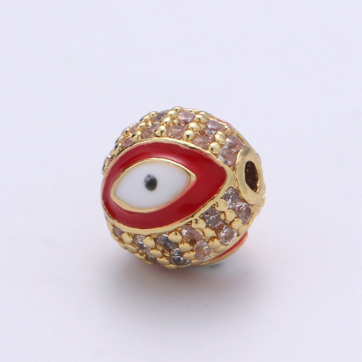 8mm Evil Eye Beads - Round Circle Bead Spacer - Religious Amulet Prayer Beads - Gold Evil Eye Bracelet Beads - Micro Pave Small Hole Beads B-287 B-288 B-289 B-291 B-292