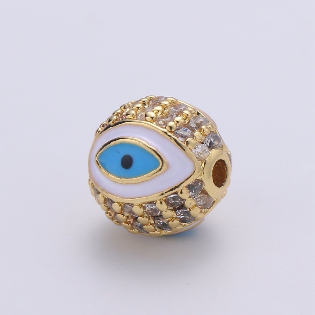 8mm Evil Eye Beads - Round Circle Bead Spacer - Religious Amulet Prayer Beads - Gold Evil Eye Bracelet Beads - Micro Pave Small Hole Beads B-287 B-288 B-289 B-291 B-292
