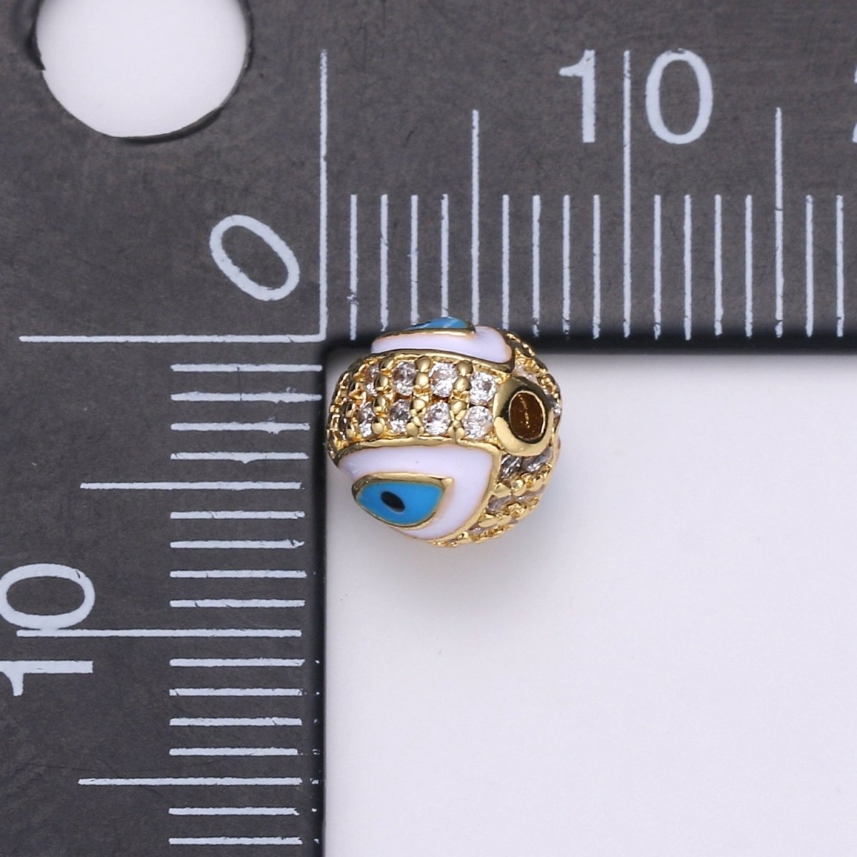 8mm Evil Eye Beads - Round Circle Bead Spacer - Religious Amulet Prayer Beads - Gold Evil Eye Bracelet Beads - Micro Pave Small Hole Beads B-287 B-288 B-289 B-291 B-292