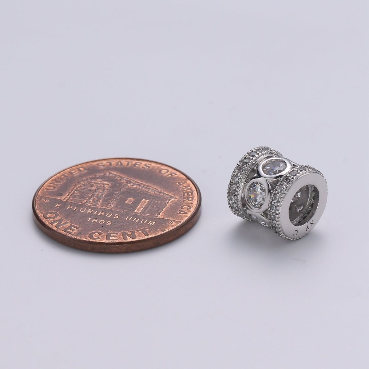 8mm White Gold Filled Micro Pave Spacer Beads Drum Tube Gold Beads with CZ Paved, 4mm Large Hole Gold Spacers for Bracelet Making