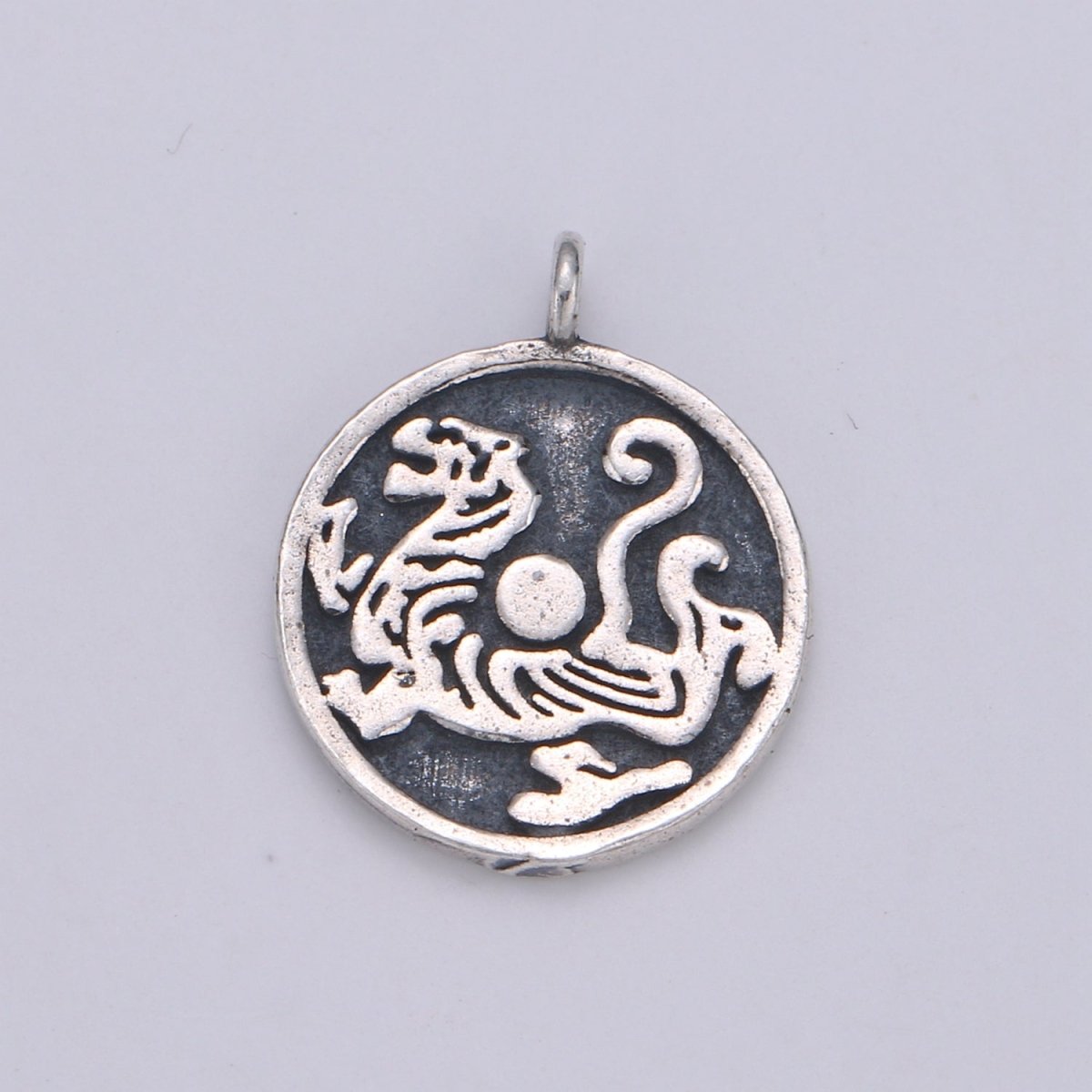 925 Sterling Silver Animal Charm, Round Disc Charm Chinese Animal Charm for Men Necklace Bracelet Earring, Cultural Charm SL-061 SL-062 SL-063 SL-064
