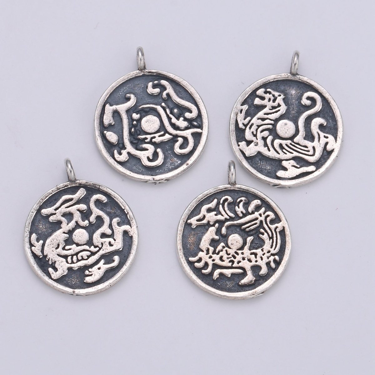 925 Sterling Silver Animal Charm, Round Disc Charm Chinese Animal Charm for Men Necklace Bracelet Earring, Cultural Charm SL-061 SL-062 SL-063 SL-064